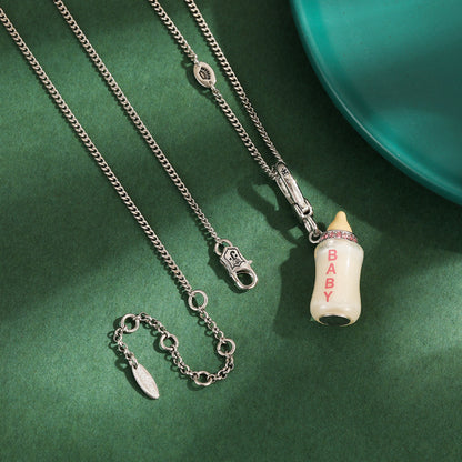 Enamel glazed diamond inlaid acrylic letter printing power bottle pendant necklace exquisite bottle pendant