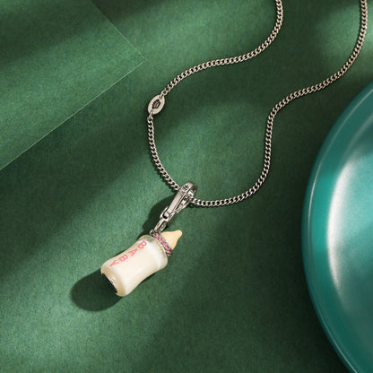 Enamel glazed diamond inlaid acrylic letter printing power bottle pendant necklace exquisite bottle pendant