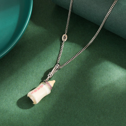 Enamel glazed diamond inlaid acrylic letter printing power bottle pendant necklace exquisite bottle pendant